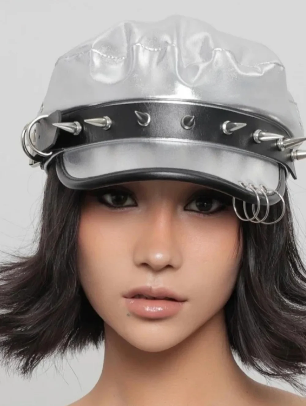 VIPER Metallic Spike Buckle Leatherette Beret Hat Cap NWOT